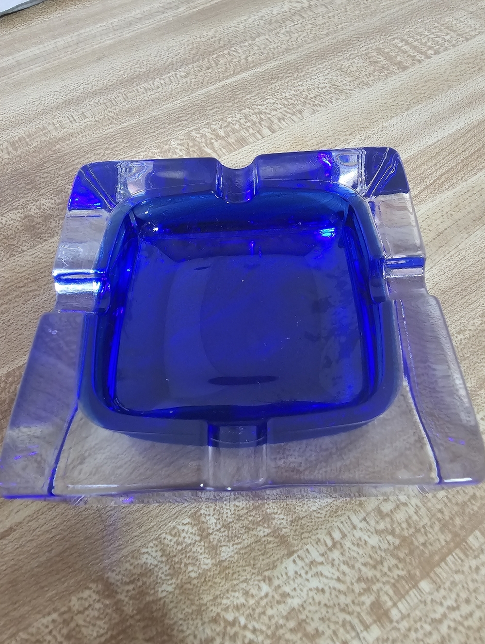 Vintage JG Durand Cobalt Blue Crystal Ashtray Square Double Case Made in France